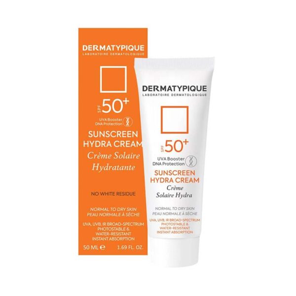 ضد آفتاب بی رنگ هیدرا مناسب پوست خشک +SPF50 درماتیپیک 50 میلی لیتر